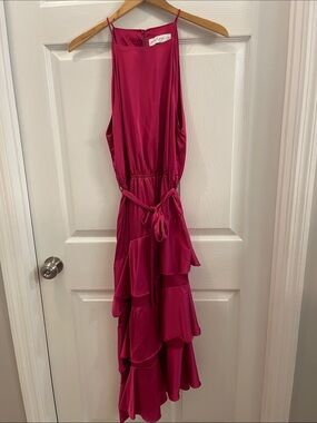Petal & Pup Fuchsia High-Low Halter Ruffle Dress